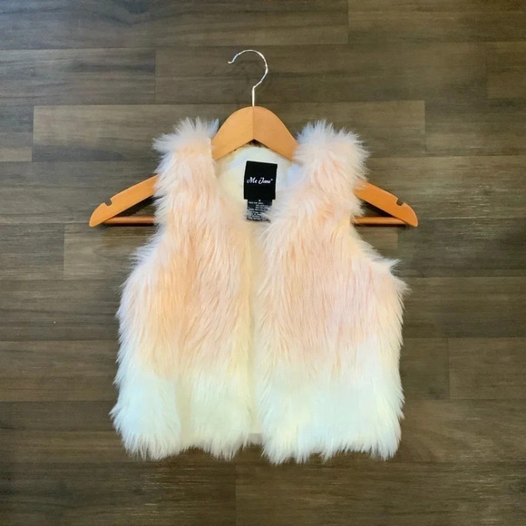 Me Jane Girls Faux Fur Sleeveless Vest Jacket White Pink Ombree Size 6Y 6 years - Picture 1 of 6